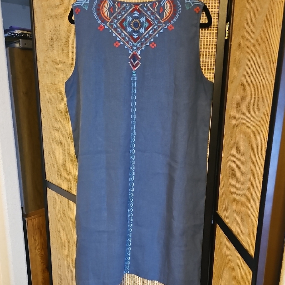 Johnny Was Multicolor Embroidered Linen Dress - Picture 6 of 10